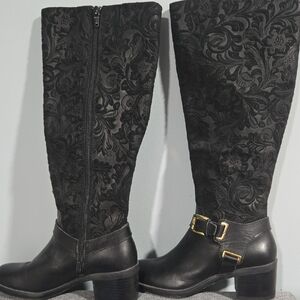 Lauren By Ralph Lauren Leather Elegant Black Knee-High Boots